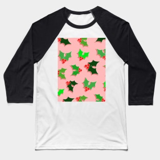 Christmas Holly Pattern Baseball T-Shirt